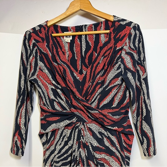 Anne Klein Reptile Zebra Stripe Wrap Bodice Gathered Skirt Sheath Dress - Picture 4 of 14